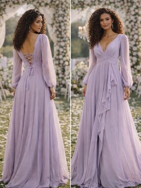 Wear Your Love Lavender Maxi Dress Size 2 Boho Chiffon Long Sleeve Wedding Guest